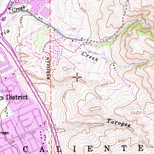Topographic Map of Agua Caliente, CA
