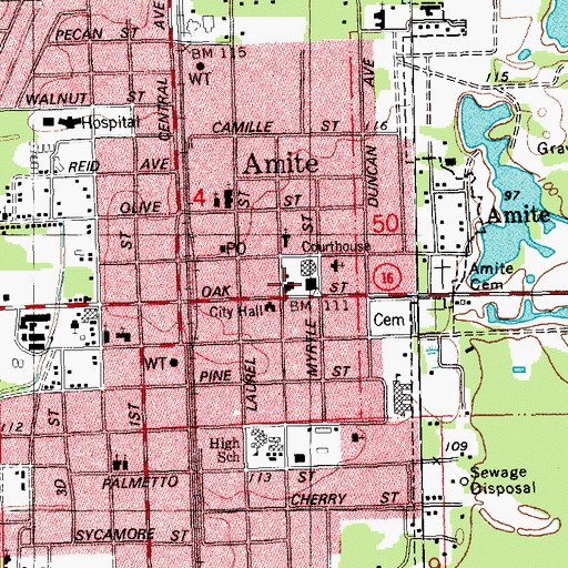 Topographic Map of Tangipahoa Parish Sheriff's Office, LA
