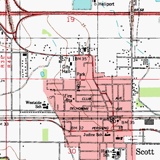Topographic Map of Scott Police Department, LA
