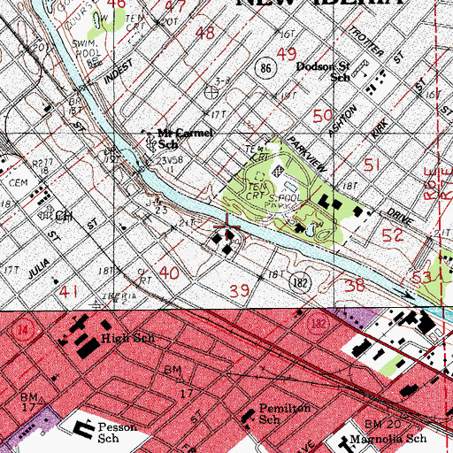 Topographic Map of New Iberia Police Department, LA