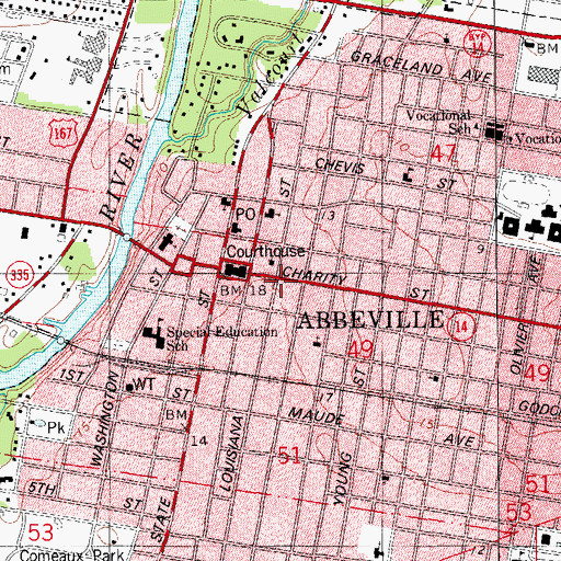 Topographic Map of Abbeville Police Department, LA