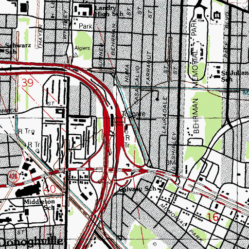 Topographic Map of Cresent City Connection Police Department, LA