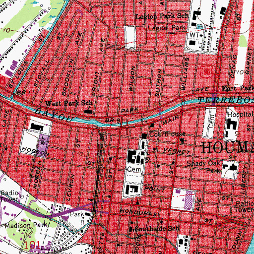 Topographic Map of Terrebonne Parish Sheriff's Office - Detective Bureau, LA
