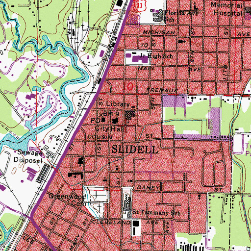 Topographic Map of Slidell Police Department, LA