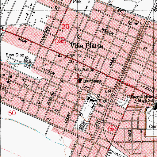 Topographic Map of Evangeline Parish Sheriff's Office, LA