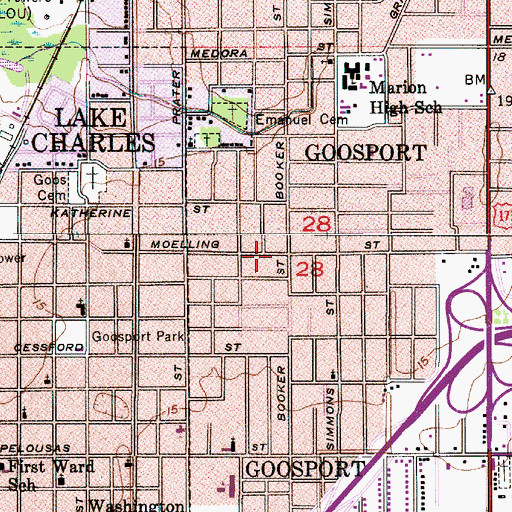 Topographic Map of Central Lake Charles Calcasieu Parish Sheriff's Office, LA