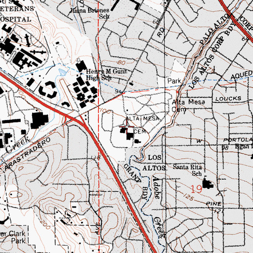 Topographic Map of Alta Mesa Cemetery, CA