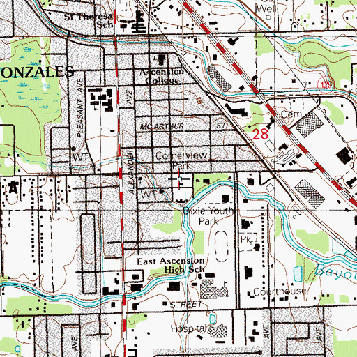 Topographic Map of Gonzales Police Department, LA