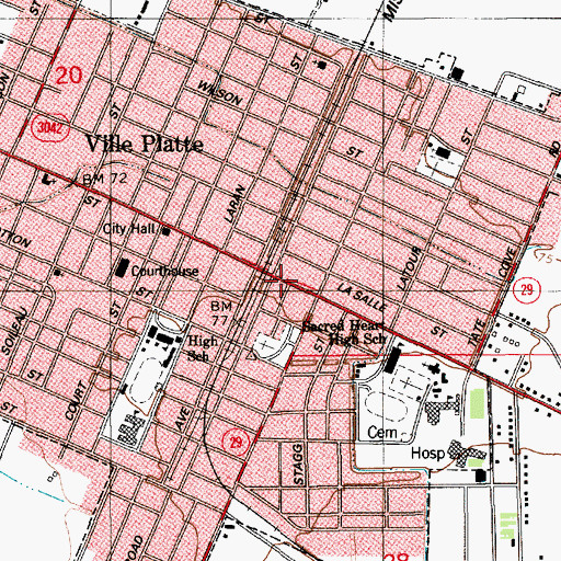 Topographic Map of Ville Platte Police Department, LA