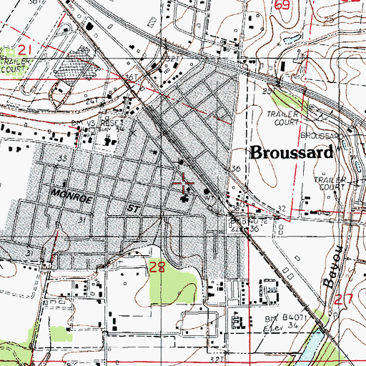 Topographic Map of Broussard Police Department, LA
