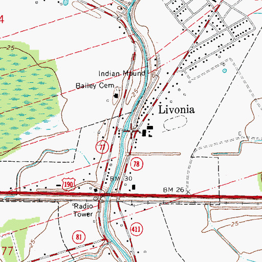Topographic Map of Livonia Police Department, LA