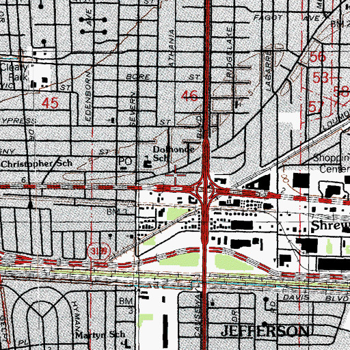Topographic Map of Jefferson Parish Sheriff's Office - Police Press Office, LA