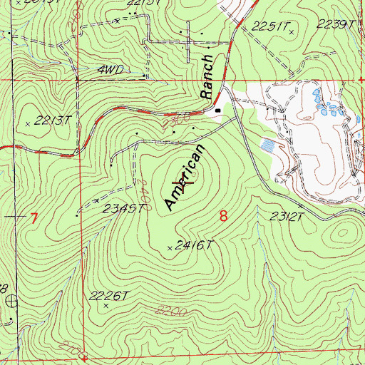Topographic Map of American Ranch Hill, CA