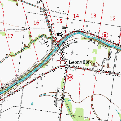 Topographic Map of Leonville Police Department, LA