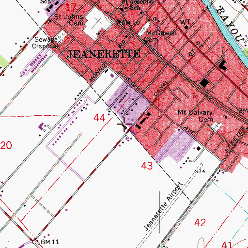 Topographic Map of Jeanerette Police Department, LA