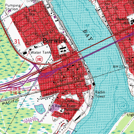 Topographic Map of Berwick Police Department, LA