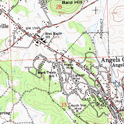 Topographic Map of Angels Mine, CA