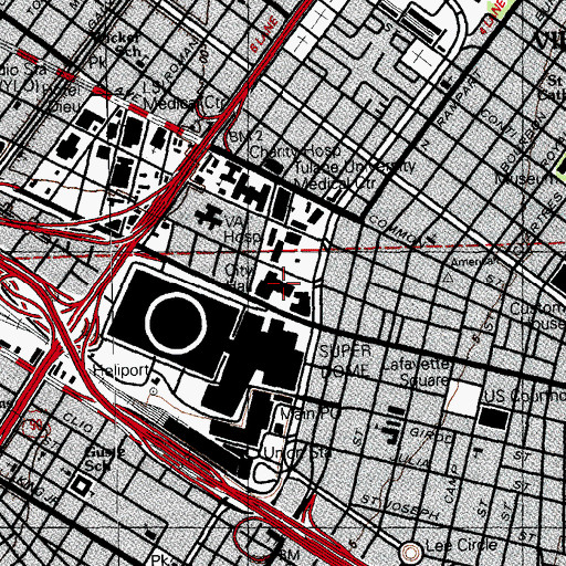 Topographic Map of New Orleans Criminal Justice - Office, LA
