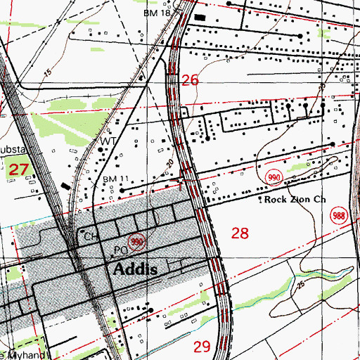 Topographic Map of Addis Police Department, LA