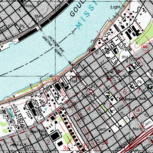 Topographic Map of Gretna Police Department - Taxi and Alcohol Permits, LA