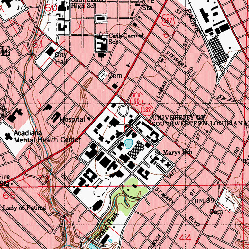 Topographic Map of University of Louisiana at Lafayette Police Department, LA