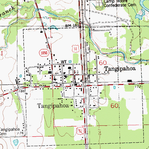 Topographic Map of Tangipahoa Police Department, LA