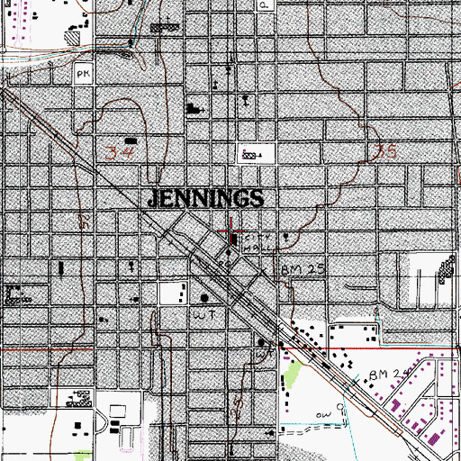 Topographic Map of Jennings Police Department, LA