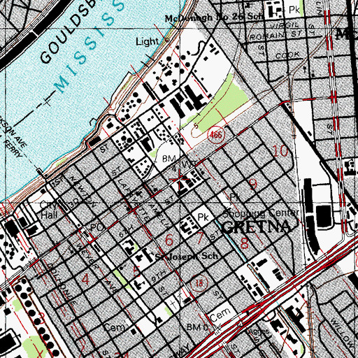 Topographic Map of Gretna Police Department, LA