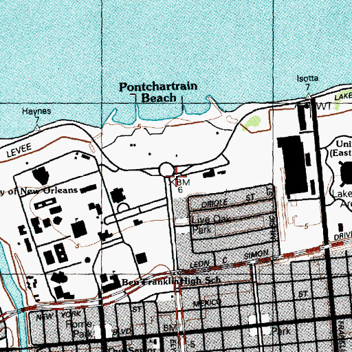 Topographic Map of Orleans Parish Levee Board Police, LA