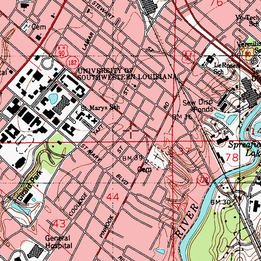Topographic Map of Lafayette Police Department, LA