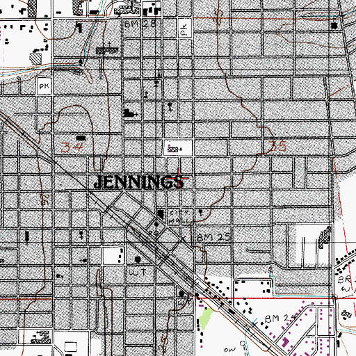 Topographic Map of Jefferson Davis Parish Sheriff's Office, LA