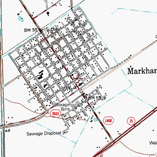Topographic Map of Markham Volunteer Fire Department, TX