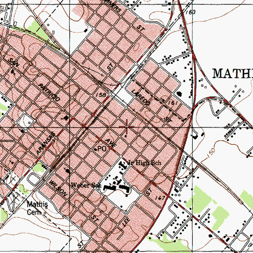 Topographic Map of Mathis Volunteer Fire Department, TX