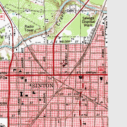 Topographic Map of Sinton Volunteer Fire Department, TX