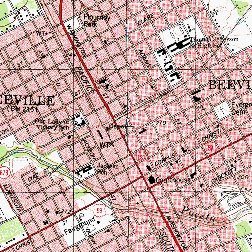 Topographic Map of Beeville Volunteer Fire Department, TX