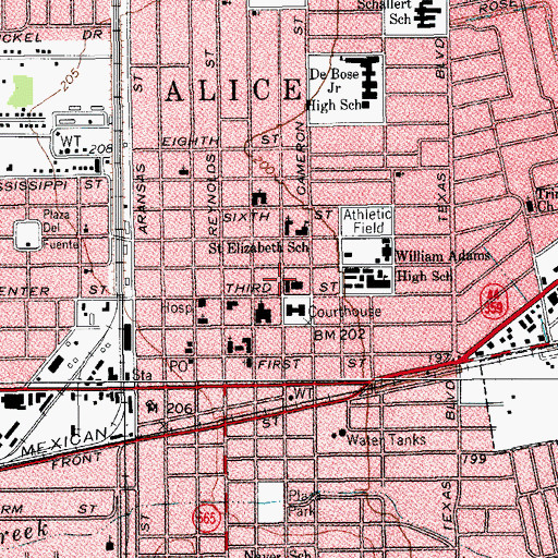 Topographic Map of Alice Fire Department, TX