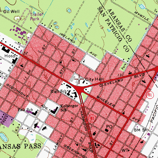 Topographic Map of Aransas Pass Fire Department, TX