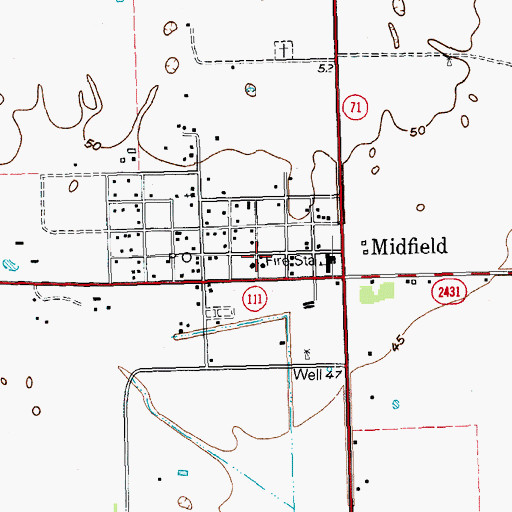 Topographic Map of Midfield Volunteer Fire Department, TX
