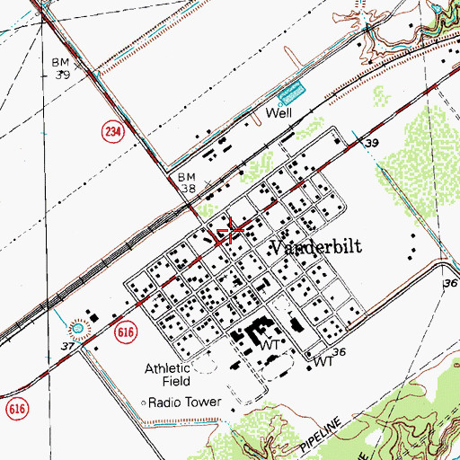 Topographic Map of Vanderbilt Volunteer Fire Department, TX