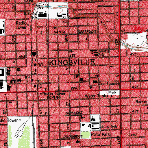 Topographic Map of Kingsville Fire Department Station 1, TX