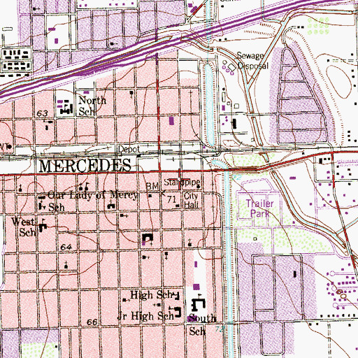 Topographic Map of Mercedes Fireman Quarters, TX