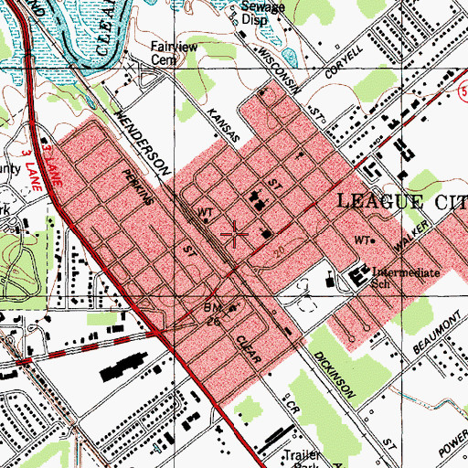 Topographic Map of League City Volunteer Fire Department Central Station 1, TX
