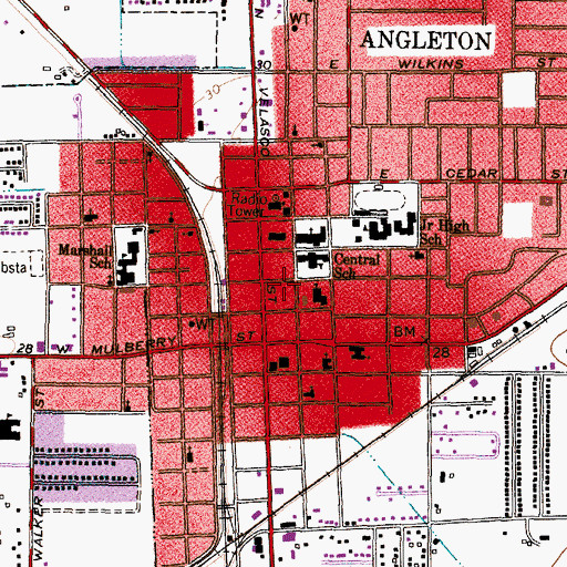 Topographic Map of Angleton Volunteer Fire Department Station 1, TX