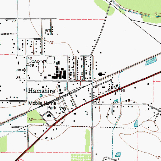 Topographic Map of Hamshire Volunteer Fire Department, TX