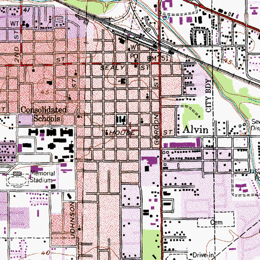 Topographic Map of Alvin Volunteer Fire Department Station 1, TX