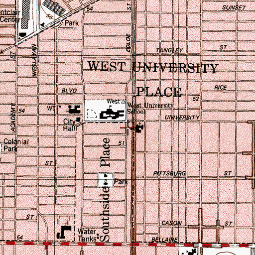 Topographic Map of Southside Place Fire Department, TX