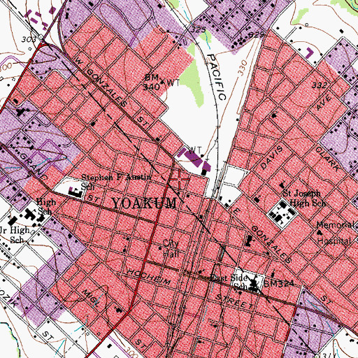 Topographic Map of Yoakum Fire and Emergency Management Service Department, TX