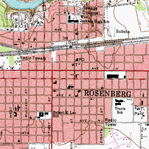 Topographic Map of Rosenberg Fire Department, TX