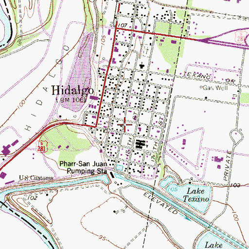 Topographic Map of Hidalgo Fire Department, TX
