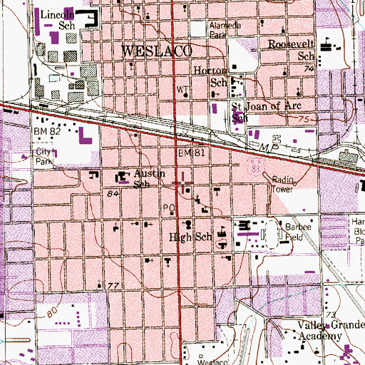 Topographic Map of Weslaco Fire Department Station 2, TX
